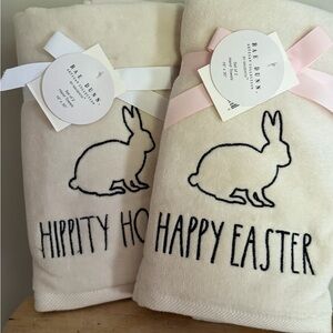 Rae Dunn Cream Bunny Throw with Black Embroidery